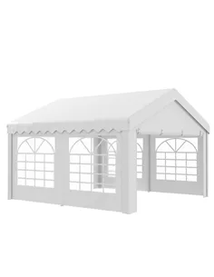 Outsunny 4m x 4m Marquee Party Tent, Heavy Duty Wedding Canopy with Sidewalls, Doors, Windows, Galvanised Garden Gazebo for Part