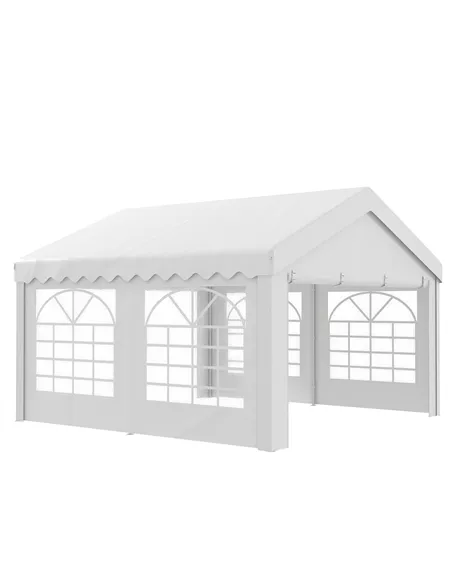 Outsunny 4m x 4m Marquee Party Tent, Heavy Duty Wedding Canopy with Sidewalls, Doors, Windows, Galvanised Garden Gazebo for Part