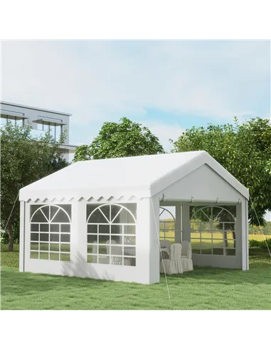 Outsunny 4m x 4m Marquee Party Tent, Heavy Duty Wedding Canopy with Sidewalls, Doors, Windows, Galvanised Garden Gazebo for Part