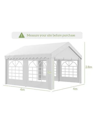 Outsunny 4m x 4m Marquee Party Tent, Heavy Duty Wedding Canopy with Sidewalls, Doors, Windows, Galvanised Garden Gazebo for Part
