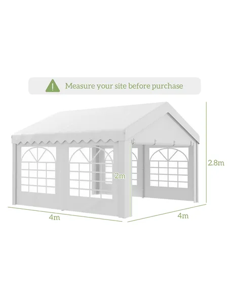 Outsunny 4m x 4m Marquee Party Tent, Heavy Duty Wedding Canopy with Sidewalls, Doors, Windows, Galvanised Garden Gazebo for Part