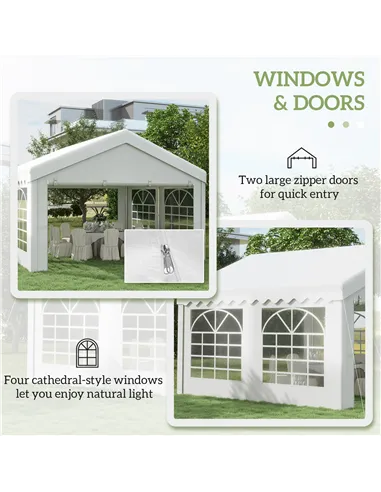 Outsunny 4m x 4m Marquee Party Tent, Heavy Duty Wedding Canopy with Sidewalls, Doors, Windows, Galvanised Garden Gazebo for Part