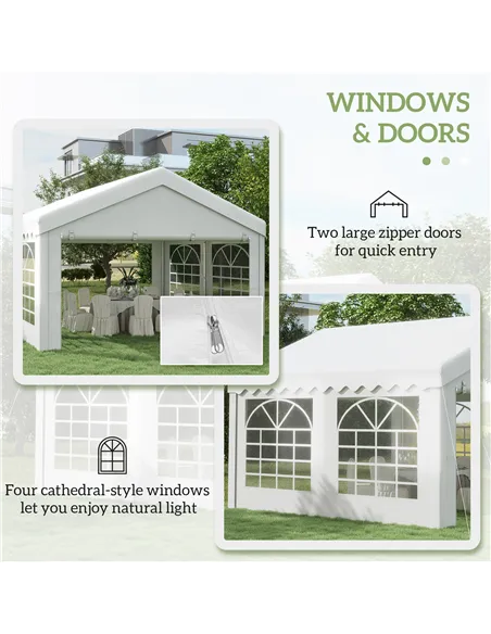 Outsunny 4m x 4m Marquee Party Tent, Heavy Duty Wedding Canopy with Sidewalls, Doors, Windows, Galvanised Garden Gazebo for Part