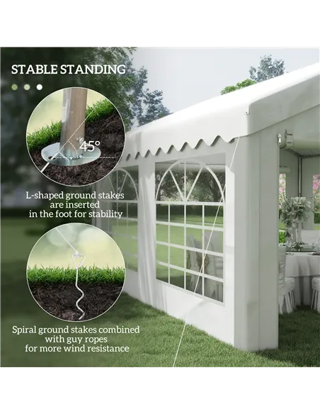 Outsunny 4m x 4m Marquee Party Tent, Heavy Duty Wedding Canopy with Sidewalls, Doors, Windows, Galvanised Garden Gazebo for Part