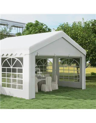 Outsunny 4m x 4m Marquee Party Tent, Heavy Duty Wedding Canopy with Sidewalls, Doors, Windows, Galvanised Garden Gazebo for Part
