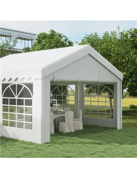 Outsunny 4m x 4m Marquee Party Tent, Heavy Duty Wedding Canopy with Sidewalls, Doors, Windows, Galvanised Garden Gazebo for Part