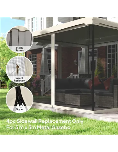 Outsunny 302 x 207cm Universal Replacement Mesh Sidewall Netting for Patio Gazebos and Canopy Tents, (Sidewall Only) Beige