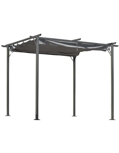 Outsunny 3 x 3(m) Metal Retractable Pergola, Garden Gazebo Metal Pergola Canopy Outdoor Sun Shade Shelter for Party BBQ, Grey