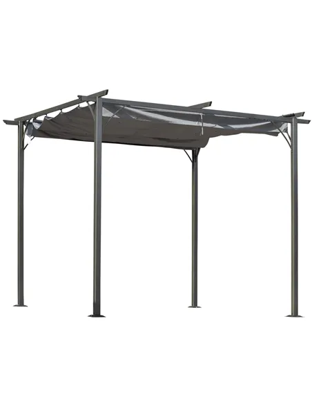 Outsunny 3 x 3(m) Metal Retractable Pergola, Garden Gazebo Metal Pergola Canopy Outdoor Sun Shade Shelter for Party BBQ, Grey