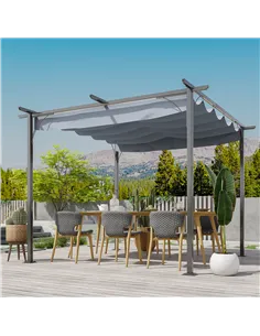 Outsunny 3 x 3(m) Metal Retractable Pergola, Garden Gazebo Metal Pergola Canopy Outdoor Sun Shade Shelter for Party BBQ, Grey 2