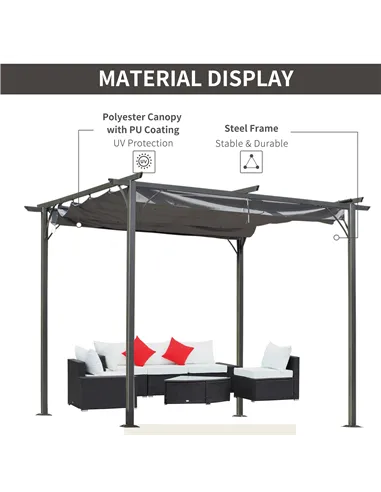 Outsunny 3 x 3(m) Metal Retractable Pergola, Garden Gazebo Metal Pergola Canopy Outdoor Sun Shade Shelter for Party BBQ, Grey