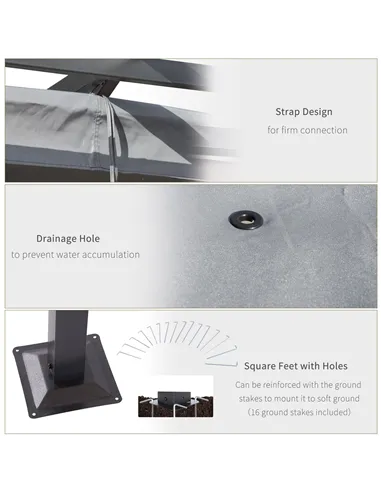 Outsunny 3 x 3(m) Metal Retractable Pergola, Garden Gazebo Metal Pergola Canopy Outdoor Sun Shade Shelter for Party BBQ, Grey