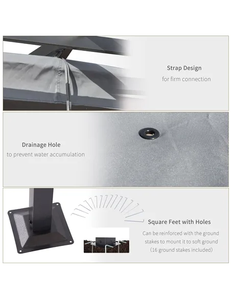 Outsunny 3 x 3(m) Metal Retractable Pergola, Garden Gazebo Metal Pergola Canopy Outdoor Sun Shade Shelter for Party BBQ, Grey