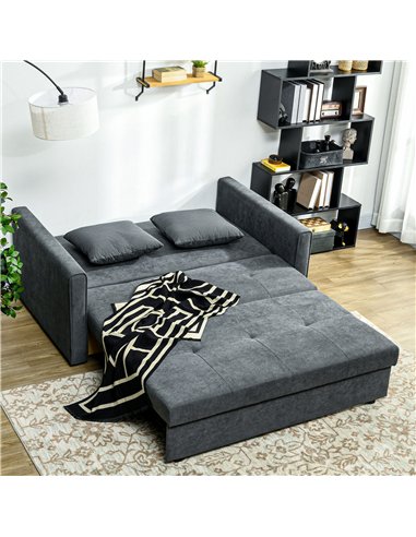 HOMCOM 2 Seater Sofa Bed, Convertible Bed Settee, Modern Velvet Loveseat Sofa Couch with 2 Cushions, Hidden Storage for Living R