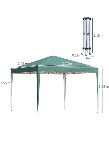 Outsunny 3 x 3M Garden Pop Up Gazebo Height Adjustable Marquee Party Tent Wedding Canopy with Carrying Bag, Green