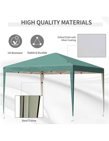 Outsunny 3 x 3M Garden Pop Up Gazebo Height Adjustable Marquee Party Tent Wedding Canopy with Carrying Bag, Green