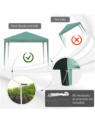 Outsunny 3 x 3M Garden Pop Up Gazebo Height Adjustable Marquee Party Tent Wedding Canopy with Carrying Bag, Green