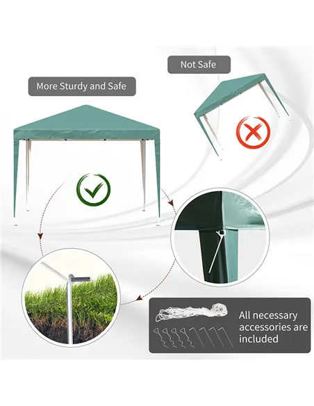 Outsunny 3 x 3M Garden Pop Up Gazebo Height Adjustable Marquee Party Tent Wedding Canopy with Carrying Bag, Green