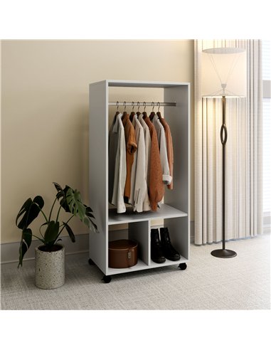 HOMCOM Open Wardrobe on Wheels, Bedroom Wardrobe with Clothes Hanging Rail, 2 Storage Shelves, Mobile Garment Rack for Cloakroom