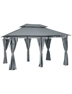 Outsunny 4m x 3(m)Garden Gazebo, Double Roof Outdoor Gazebo Canopy Shelter with Curtains, Solid Steel Frame for Lawn and Deck, G