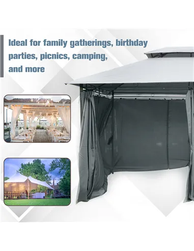 Outsunny 4m x 3(m)Garden Gazebo, Double Roof Outdoor Gazebo Canopy Shelter with Curtains, Solid Steel Frame for Lawn and Deck, G
