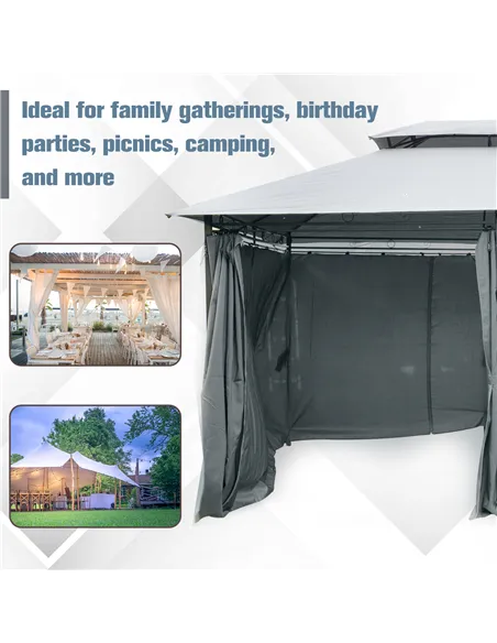 Outsunny 4m x 3(m)Garden Gazebo, Double Roof Outdoor Gazebo Canopy Shelter with Curtains, Solid Steel Frame for Lawn and Deck, G
