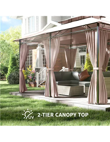 Outsunny 4m x 3(m)Garden Gazebo, Double Roof Outdoor Gazebo Canopy Shelter with Curtains, Solid Steel Frame for Patio, Garden, B