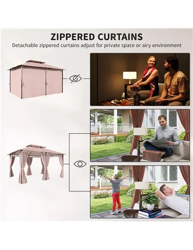 Outsunny 4m x 3(m)Garden Gazebo, Double Roof Outdoor Gazebo Canopy Shelter with Curtains, Solid Steel Frame for Patio, Garden, B