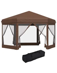 Outsunny 3.5m x 4m Hexagonal Pop Up Gazebo, Canopy Tent Sun Shelter for Patio Outdoor Party, Height Adjustable, with Mosquito Ne