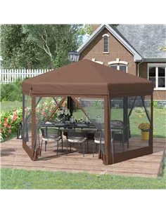Outsunny 3.5m x 4m Hexagonal Pop Up Gazebo, Canopy Tent Sun Shelter for Patio Outdoor Party, Height Adjustable, with Mosquito Ne 2