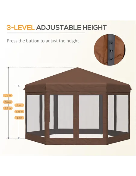 Outsunny 3.5m x 4m Hexagonal Pop Up Gazebo, Canopy Tent Sun Shelter for Patio Outdoor Party, Height Adjustable, with Mosquito Ne