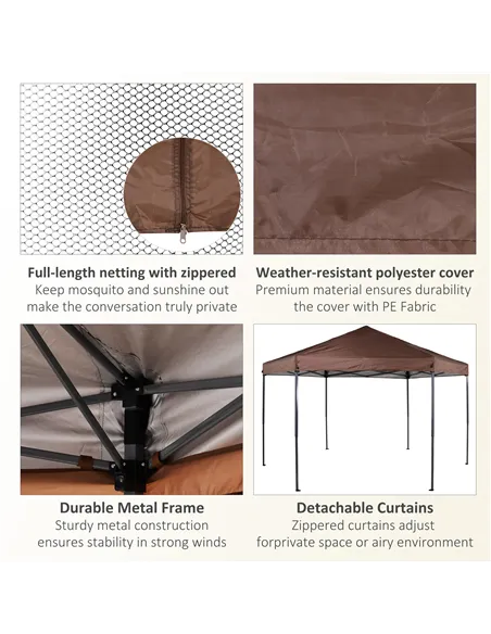 Outsunny 3.5m x 4m Hexagonal Pop Up Gazebo, Canopy Tent Sun Shelter for Patio Outdoor Party, Height Adjustable, with Mosquito Ne
