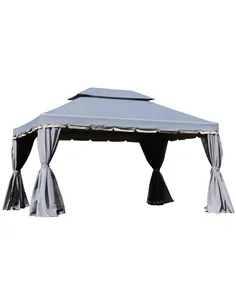 Outsunny 3 x 4m Aluminium Garden Gazebo, Marquee Canopy Shelter Pavilion Party Tent with Nets and Curtains for Garden and Deck, 