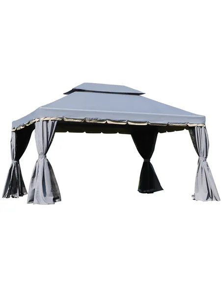 Outsunny 3 x 4m Aluminium Garden Gazebo, Marquee Canopy Shelter Pavilion Party Tent with Nets and Curtains for Garden and Deck, 