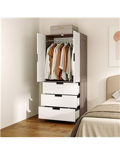 HOMCOM Two Door, Two Drawer Wardrobe - White/Brown 2