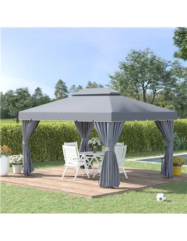 Outsunny 3 x 4m Aluminium Garden Gazebo, Marquee Canopy Shelter Pavilion Party Tent with Nets and Curtains for Garden and Deck, 