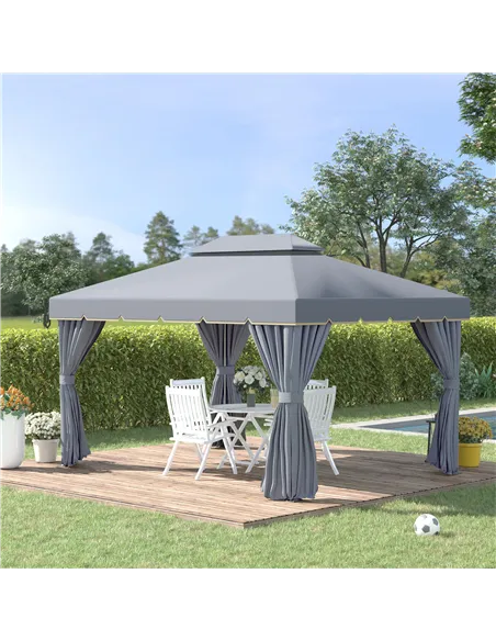 Outsunny 3 x 4m Aluminium Garden Gazebo, Marquee Canopy Shelter Pavilion Party Tent with Nets and Curtains for Garden and Deck, 