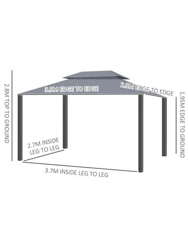 Outsunny 3 x 4m Aluminium Garden Gazebo, Marquee Canopy Shelter Pavilion Party Tent with Nets and Curtains for Garden and Deck, 