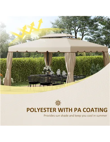 Outsunny 3 x 4m Aluminium Garden Gazebo, Marquee Canopy Shelter Pavilion Party Tent with Nets and Curtains for Garden and Deck, 