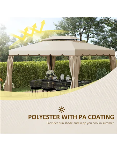 Outsunny 3 x 4m Aluminium Garden Gazebo, Marquee Canopy Shelter Pavilion Party Tent with Nets and Curtains for Garden and Deck, 
