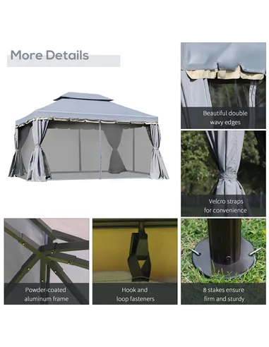 Outsunny 3 x 4m Aluminium Garden Gazebo, Marquee Canopy Shelter Pavilion Party Tent with Nets and Curtains for Garden and Deck, 
