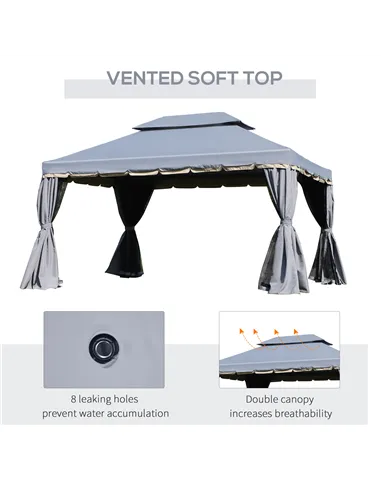 Outsunny 3 x 4m Aluminium Garden Gazebo, Marquee Canopy Shelter Pavilion Party Tent with Nets and Curtains for Garden and Deck, 