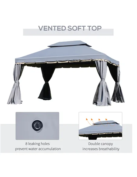 Outsunny 3 x 4m Aluminium Garden Gazebo, Marquee Canopy Shelter Pavilion Party Tent with Nets and Curtains for Garden and Deck, 