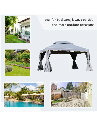 Outsunny 3 x 4m Aluminium Garden Gazebo, Marquee Canopy Shelter Pavilion Party Tent with Nets and Curtains for Garden and Deck, 
