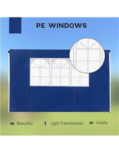 Outsunny 3 Meters Gazebo Replaceable Exchangeable Side Panel Wall Panels Walls With Window, Blue