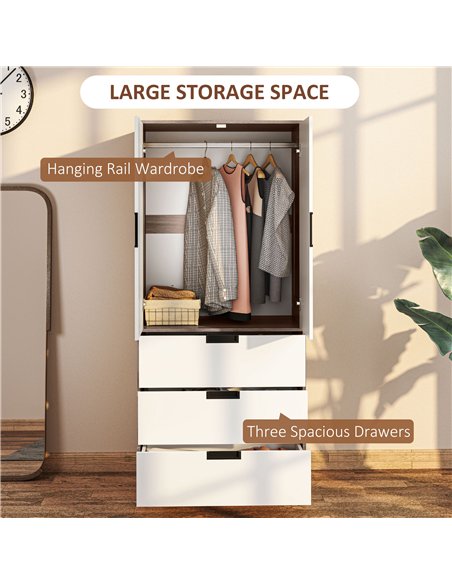HOMCOM Two Door, Two Drawer Wardrobe - White/Brown