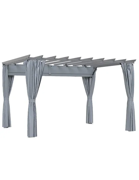 Outsunny 3.6 x 3(m) Outdoor Pergola with Retractable Roof and Curtains, Garden Gazebo Canopy Sun Shade Shelter with Aluminum Fra