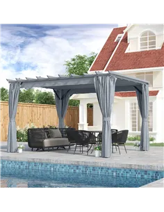 Outsunny 3.6 x 3(m) Outdoor Pergola with Retractable Roof and Curtains, Garden Gazebo Canopy Sun Shade Shelter with Aluminum Fra 2