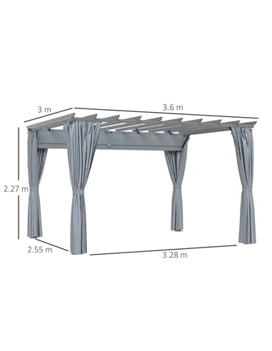 Outsunny 3.6 x 3(m) Outdoor Pergola with Retractable Roof and Curtains, Garden Gazebo Canopy Sun Shade Shelter with Aluminum Fra