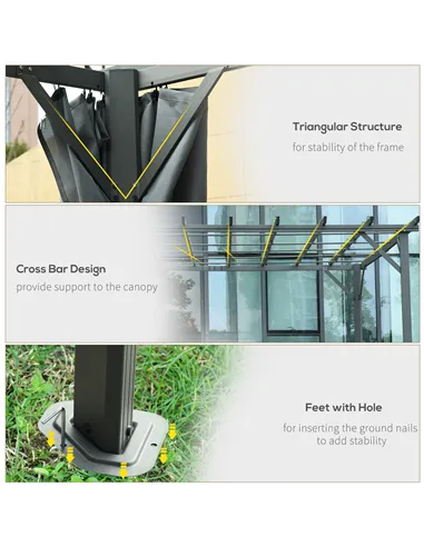 Outsunny 3.6 x 3(m) Outdoor Pergola with Retractable Roof and Curtains, Garden Gazebo Canopy Sun Shade Shelter with Aluminum Fra